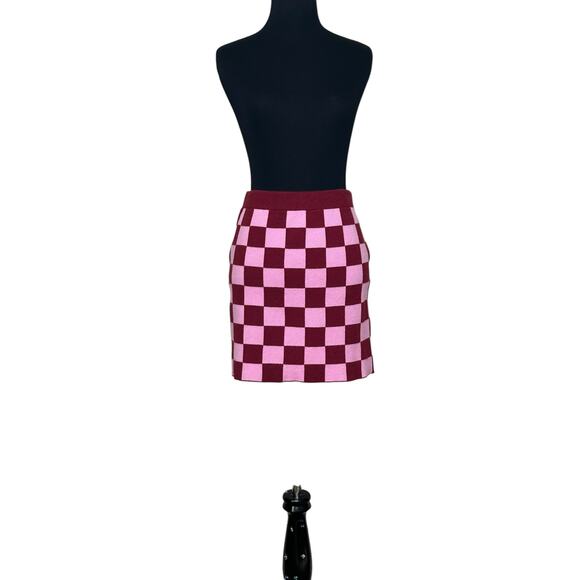 Forever 21 red pink checkers pull on knit mini skirt size M - Picture 11 of 14